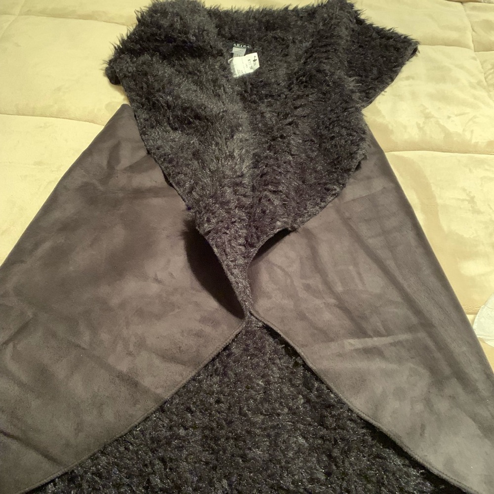 Suede shearling black duster vest
